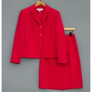 Le Suit Essentials Womens 6P Watermelon Red Pink Jacket Skirt Set Classic Career